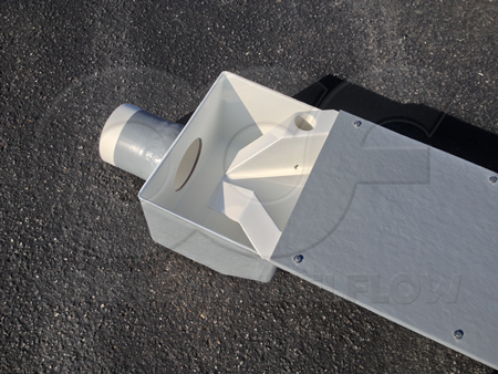 Outlet Discharge Box with Pipe Stub on a Fiberglass 0.5' H Flume