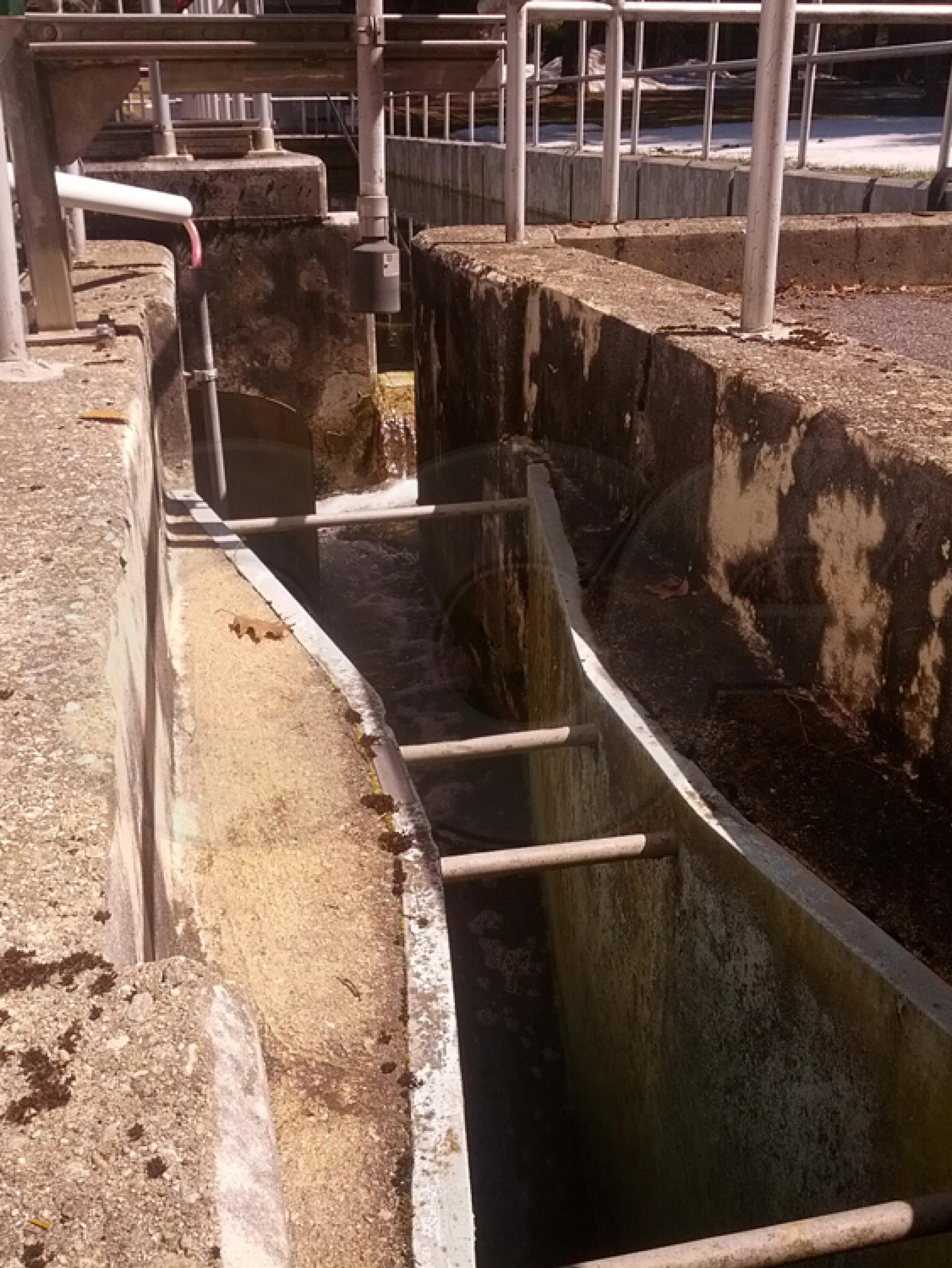 Parshall flume measuring flow at a wastewater treatment plant