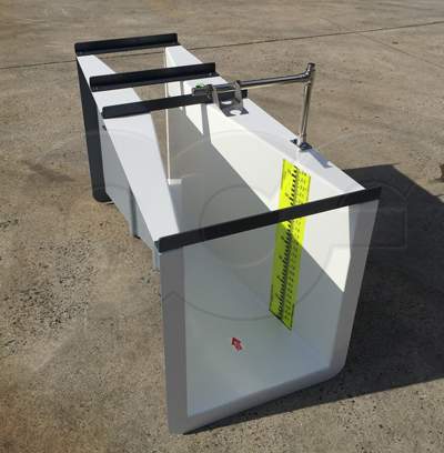 fiberglass 9-inch Parshall flume with stainless steel ultrasonic mounting bracket and staff gauge