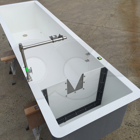 customer up-flow fiberglass weir box manufactured by Openchannelflow