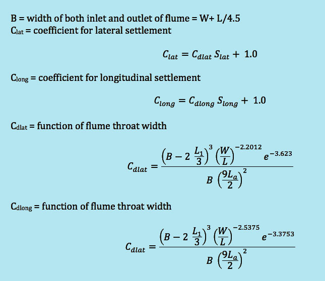 terms used to determine corrections for Cutthroat flume settling