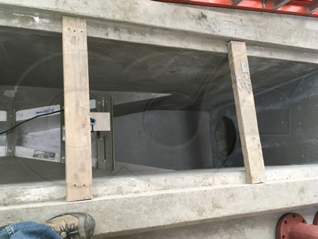 dry pipe-to-Parshall flume transition channel