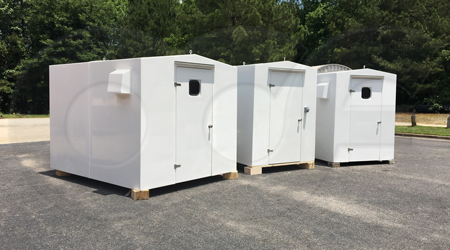 Fiberglass equipment shelter buildings manufactured by Openchannelflow