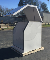 Gemini fiberglass equipment enclosure manufactured by Openchannelflow
