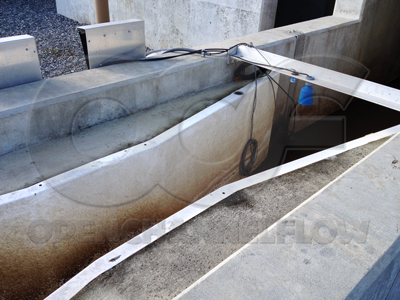 Fiberglass Parshall Flume at wastewater treatment plant headworks