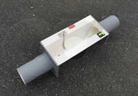 bulkheads with pipe stubs on an Openchannelflow fiberglass Palmer Bowlus flume