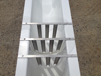 stainless steel tranquilizer racks by Openchannelflow mounted into a small fiberglass Palmer Bowlus flume