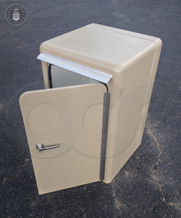 custom fiberglass sampler enclosure with door open