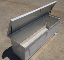 Openchannelflow Redstone Series 66 Fiberglass Equipment Enclosure - open and showing lid support gas struts and lockable hardware