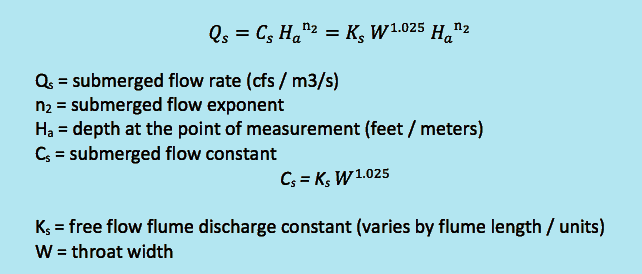 submerged flow discharge equation for Rectangular Cutthroat flume
