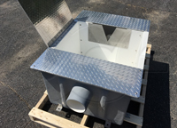 hinged aluminum cover over a fiberglass weir box